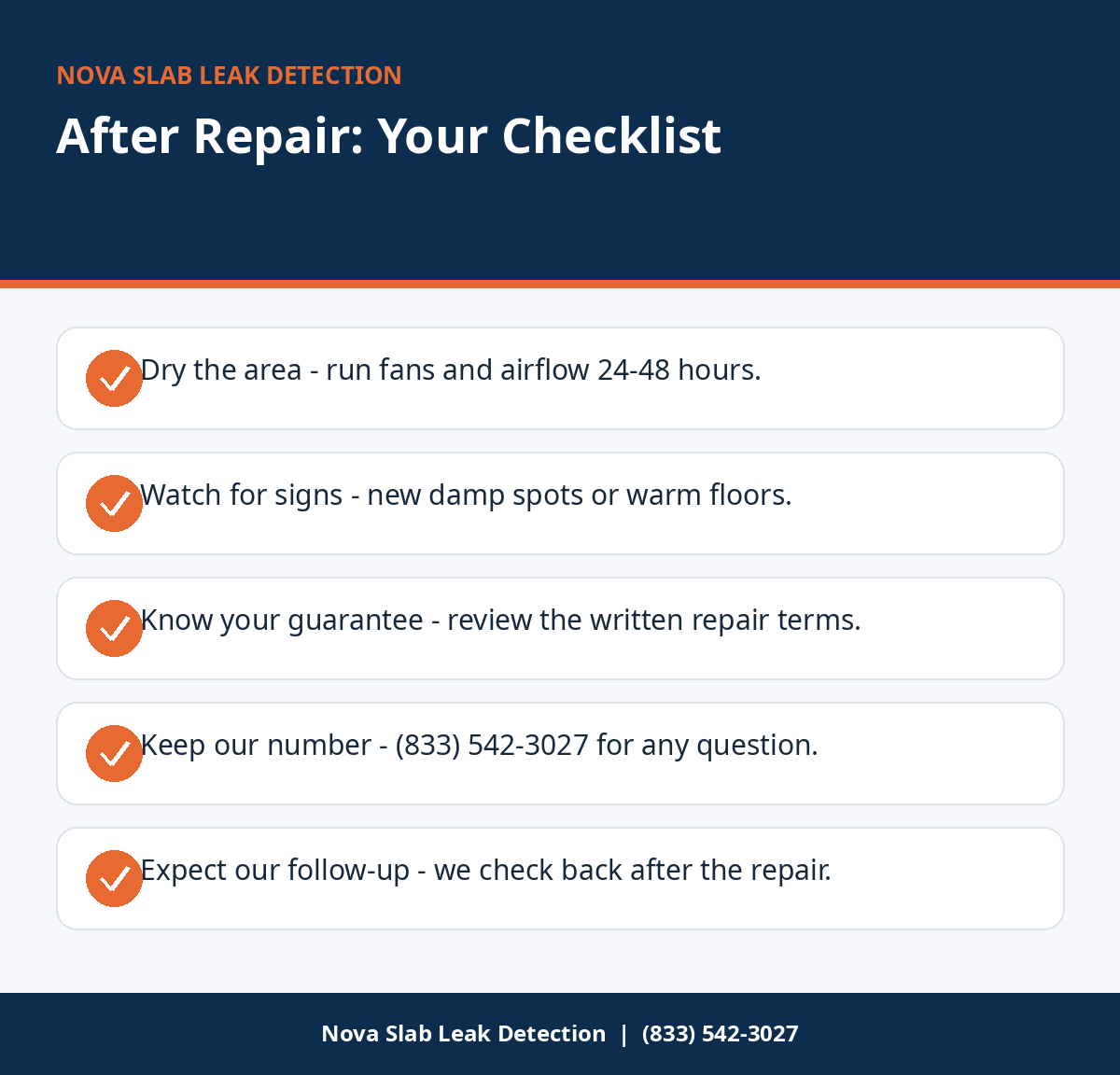 Infographic checklist of what to do after slab leak repair