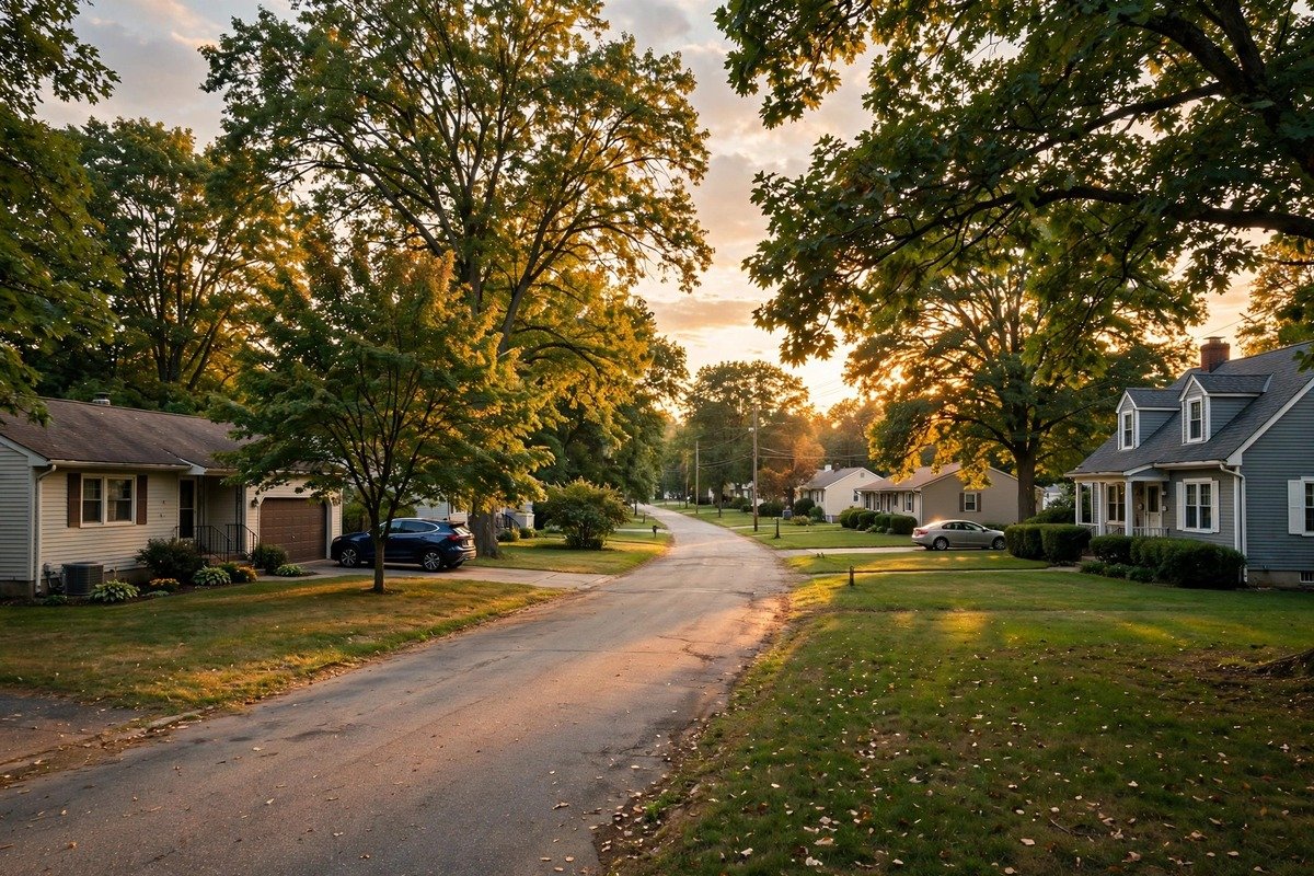 Skyline and neighborhoods of Akron, Pennsylvania