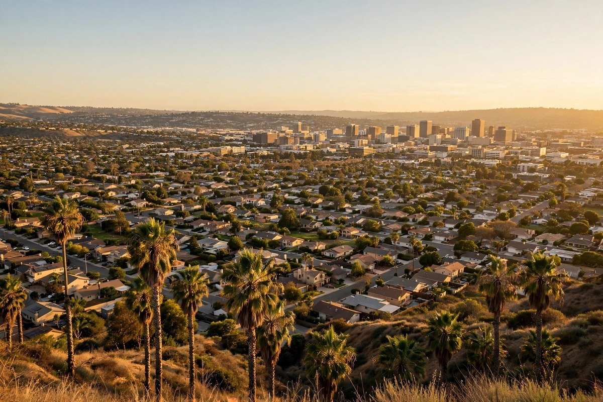 Skyline and neighborhoods of Anaheim, California