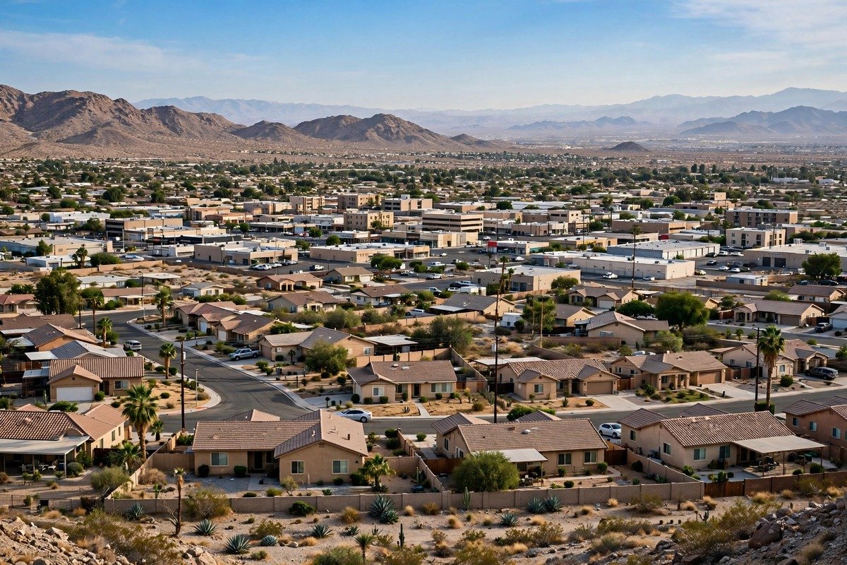 Barstow city skyline, slab leak service area