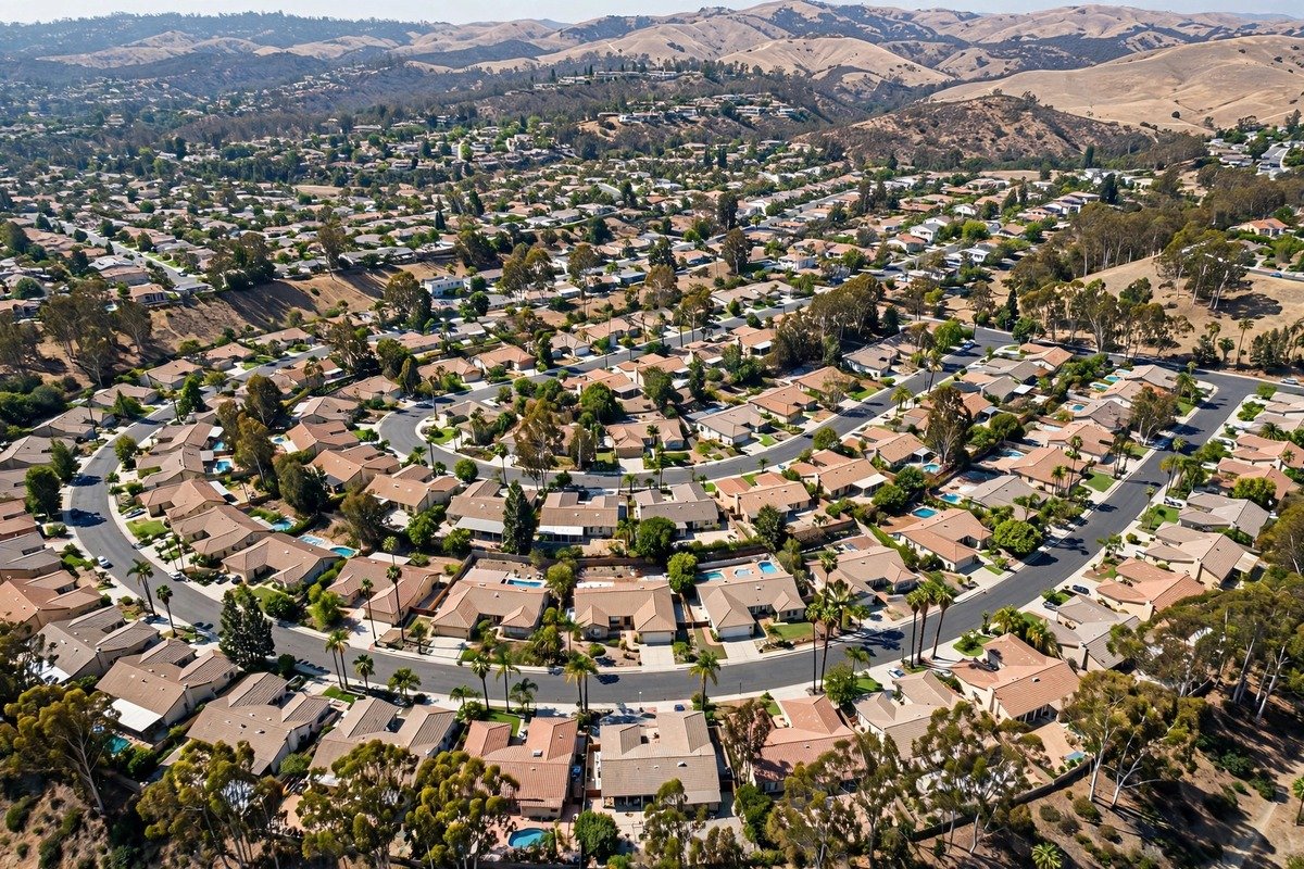 Skyline and neighborhoods of Brea, California
