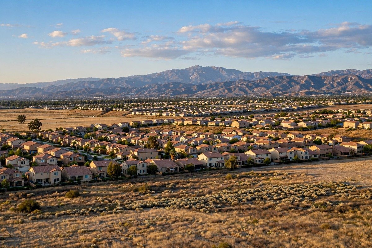Skyline and neighborhoods of Chino, California