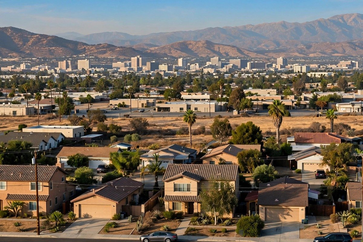 Colton California skyline, slab leak service area