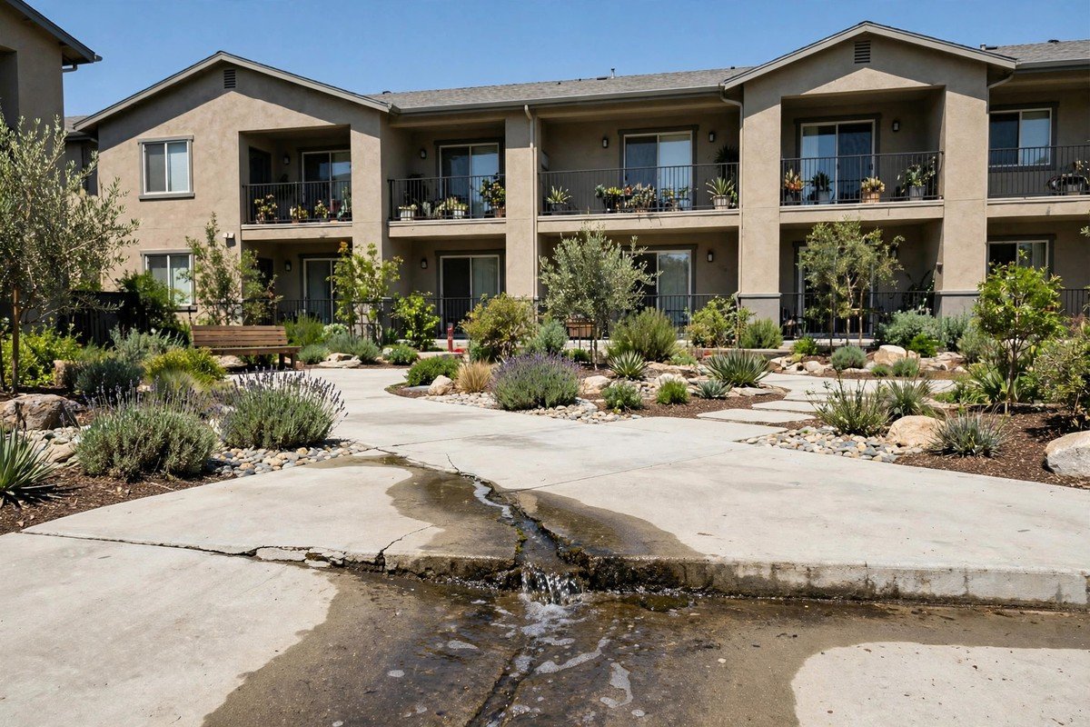 Condo building with slab foundation where a common area slab leak may start