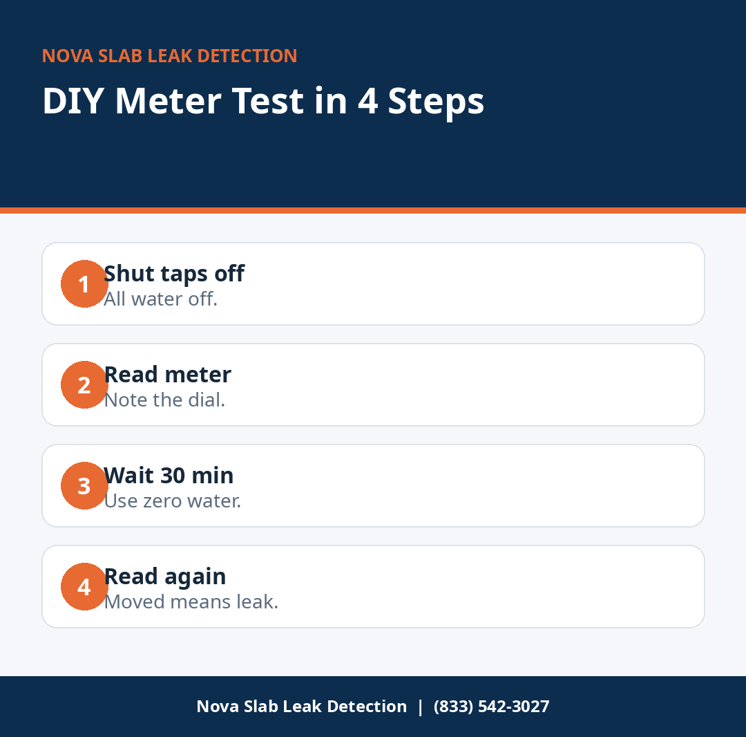 Infographic of the five DIY water meter test steps
