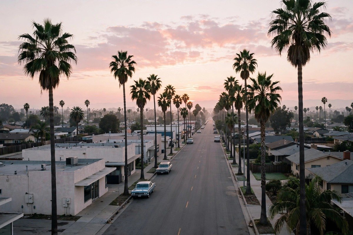 Skyline and neighborhoods of Downey, California