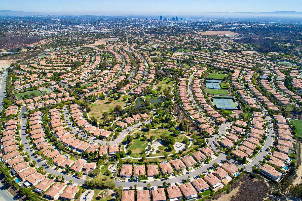 Skyline and neighborhoods of East Irvine, California