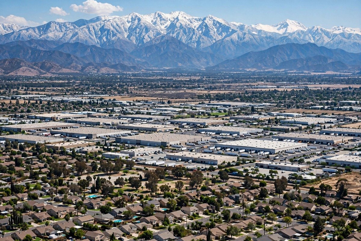 Skyline and neighborhoods of Fontana, California
