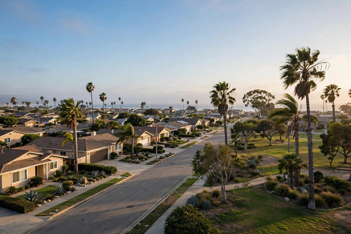 Skyline and neighborhoods of Fountain Valley, California