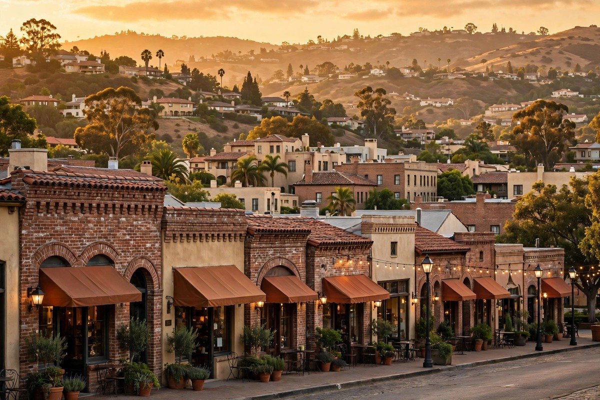 Skyline and neighborhoods of Fullerton, California