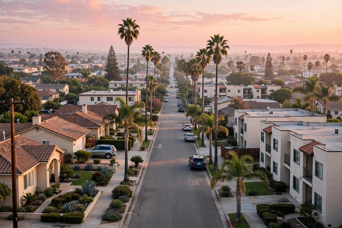 Skyline and neighborhoods of Garden Grove, California