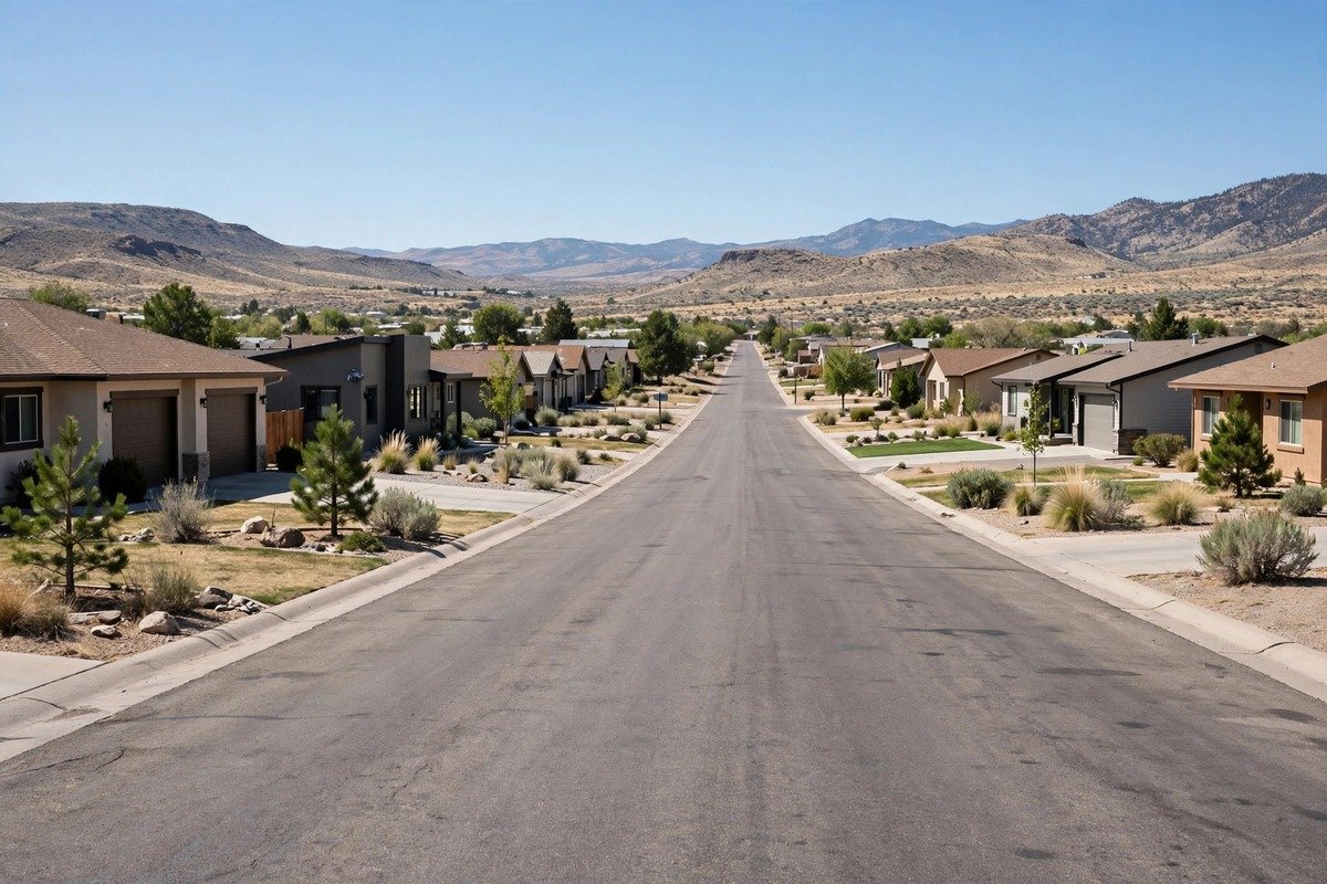 Skyline and neighborhoods of Grand View, Idaho