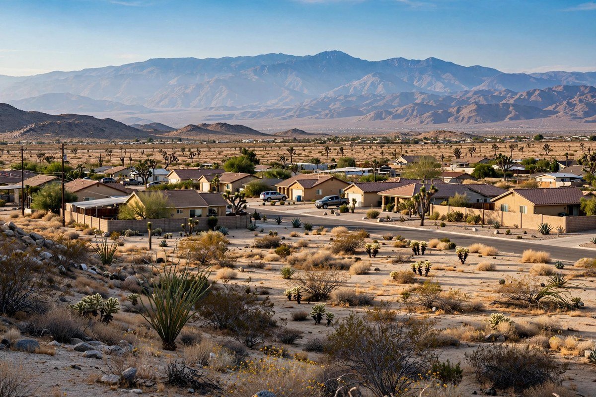 Helendale California desert skyline, slab leak service area