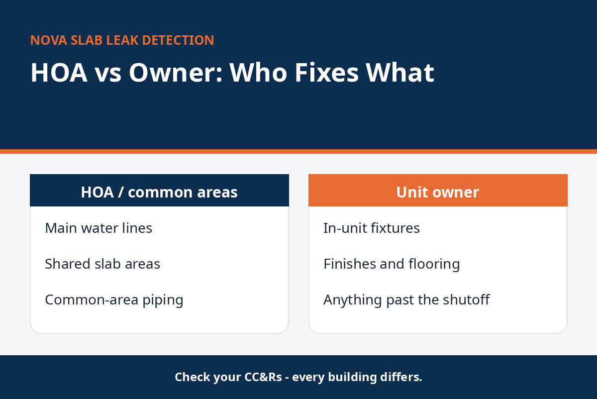 Chart showing common area versus unit owner slab leak responsibility