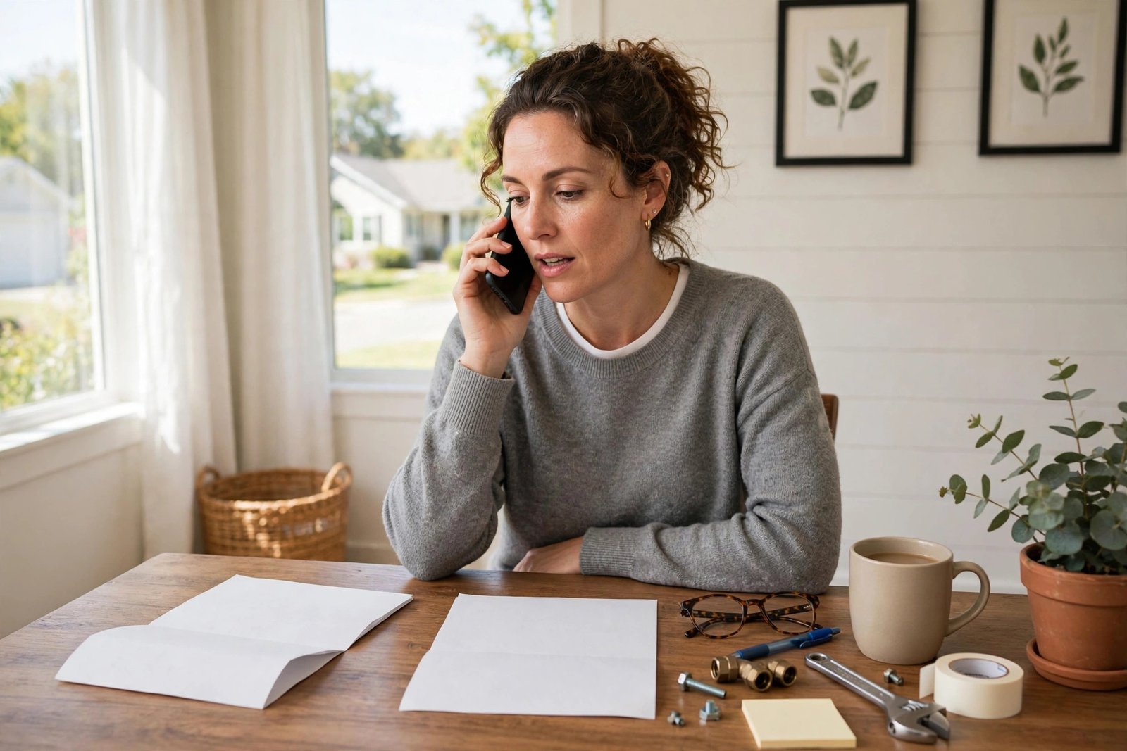 Homeowner calling the water company to request a bill credit after a leak repair
