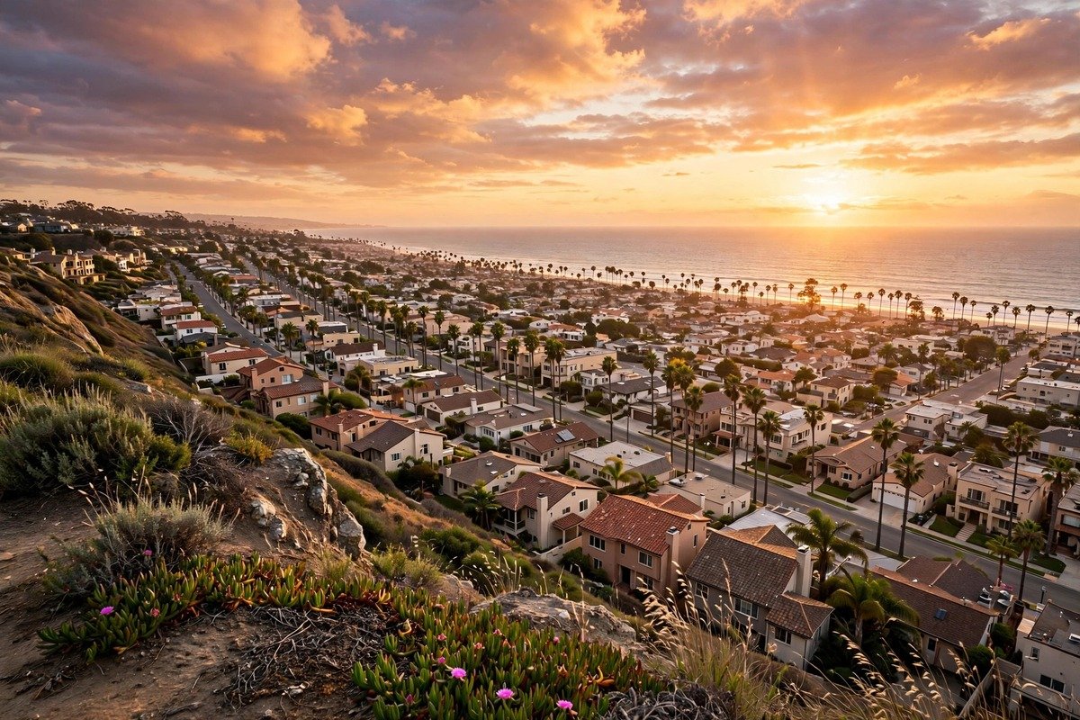 Skyline and neighborhoods of Huntington Beach, California