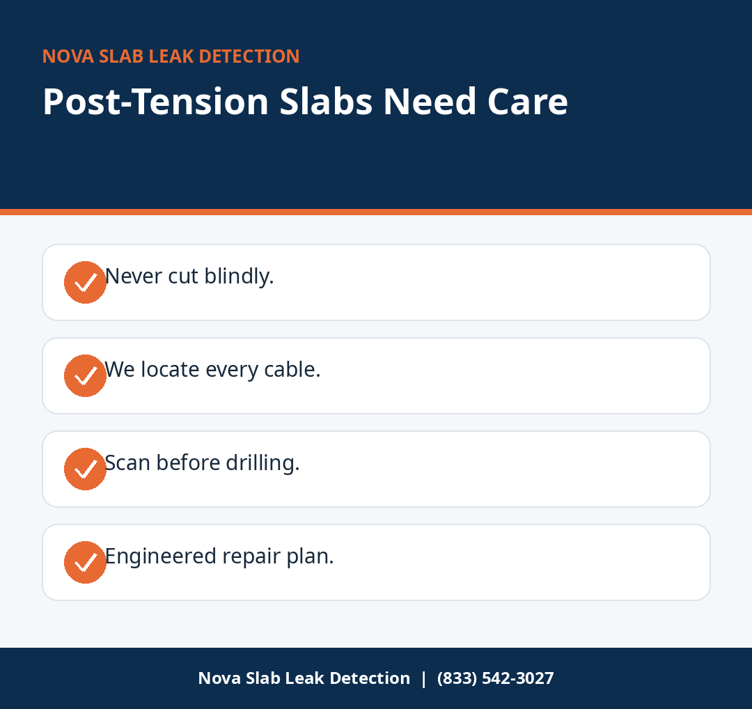 Post-tension slab leak repair needs special care