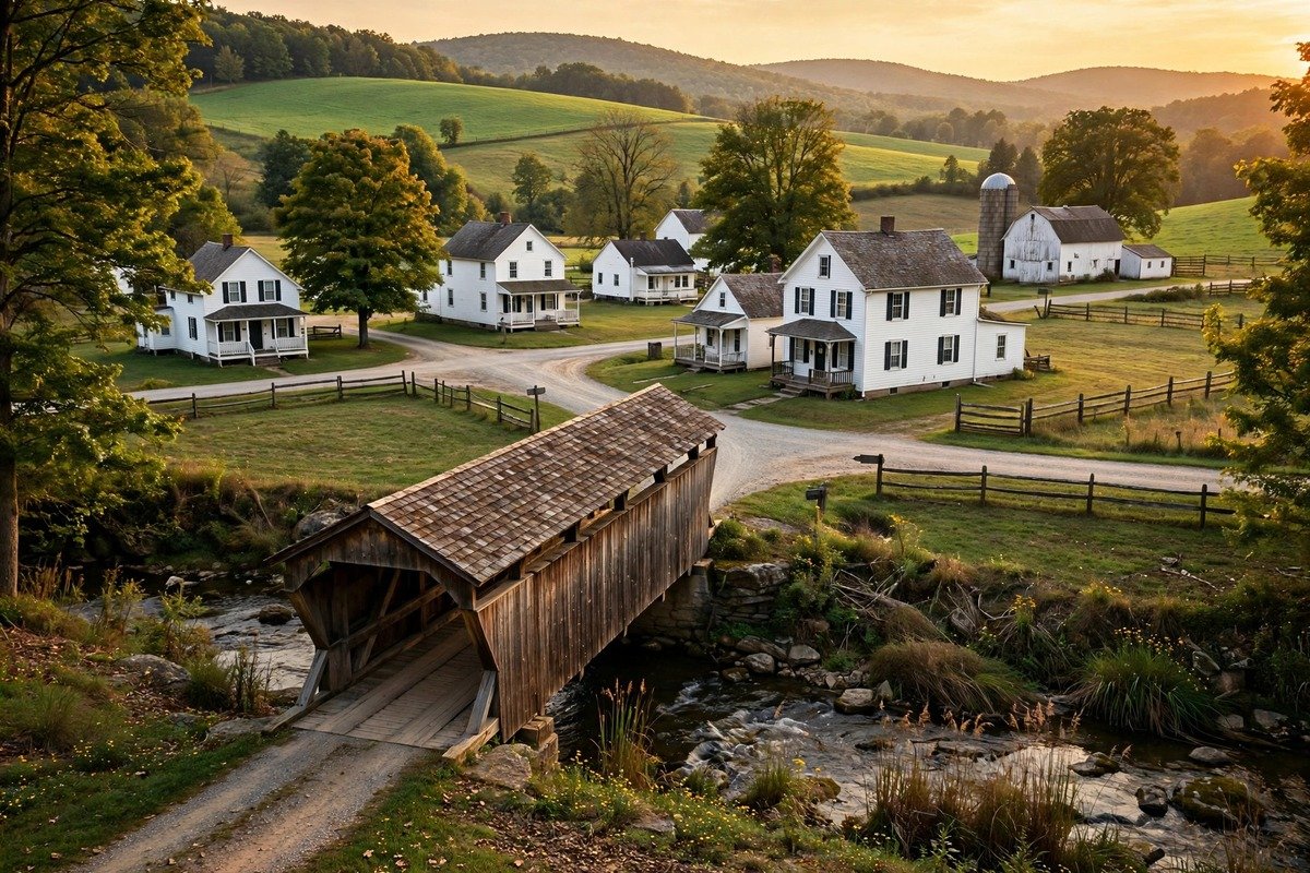 Skyline and neighborhoods of Intercourse, Pennsylvania