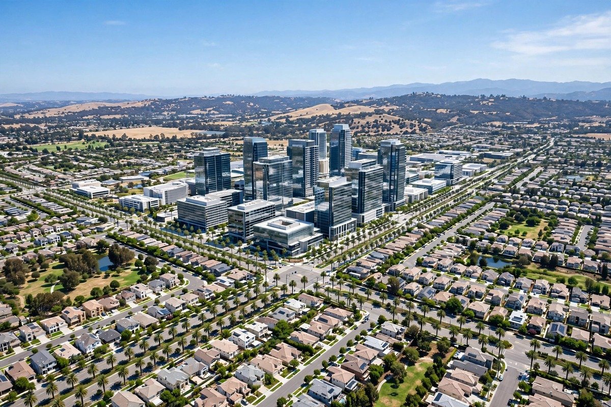 Skyline and neighborhoods of Irvine, California