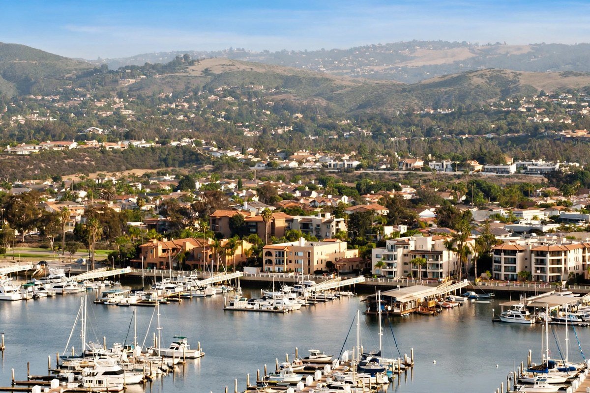Marina del Rey California harbor skyline, slab leak service area