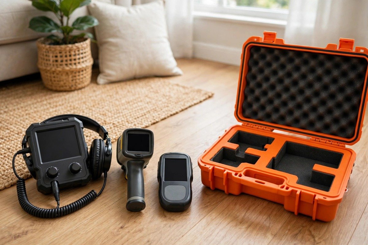 Non-invasive slab leak detection tools used by Nova technicians during a visit