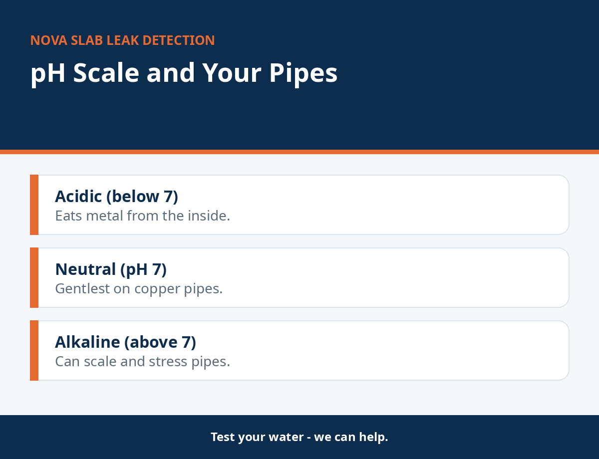 pH scale showing acidic to alkaline water effects on pipes