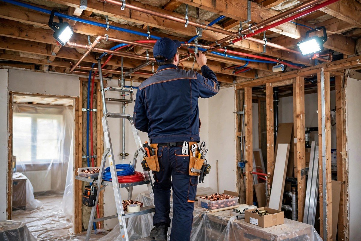 New overhead water lines installed during a pipe reroute