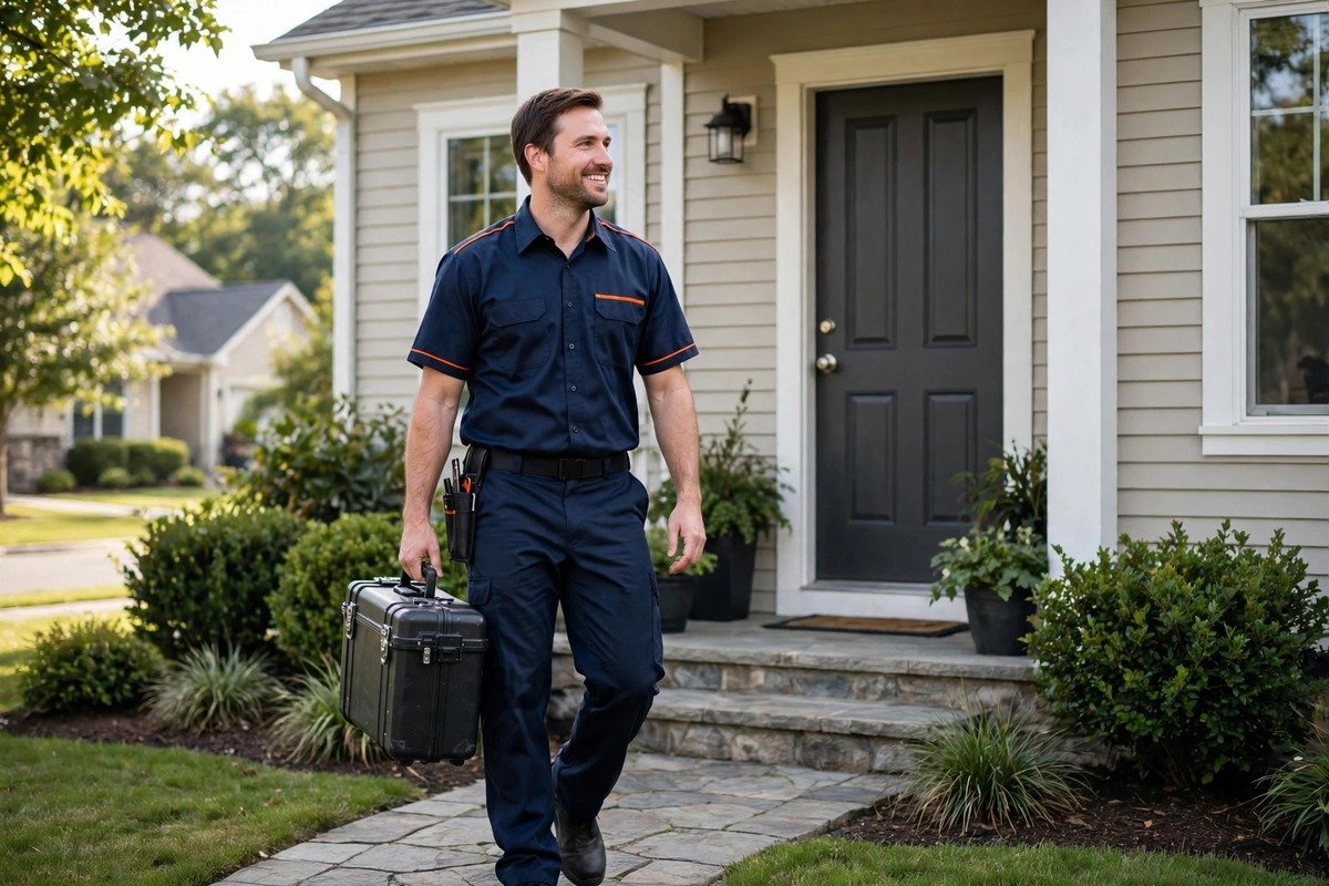 Nova technician arriving at a home for a slab leak repair process visit