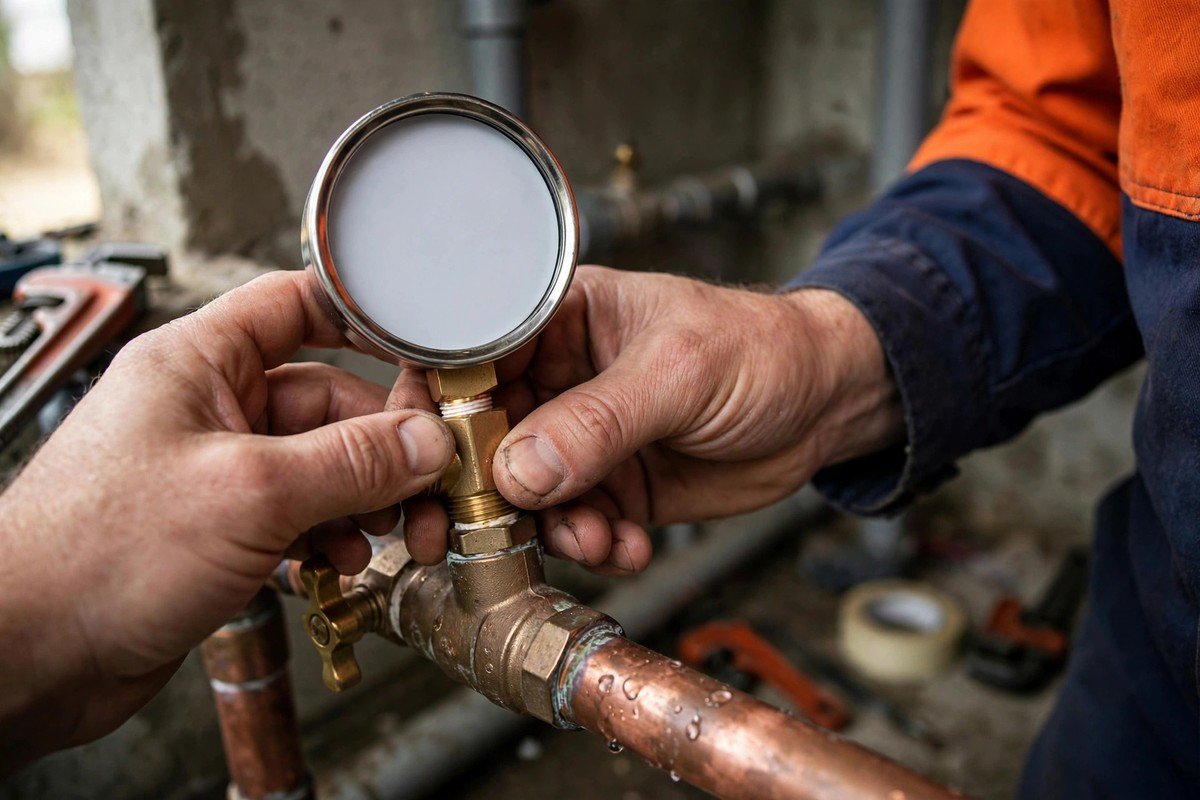 Our technician running a pressure test to find the leak source