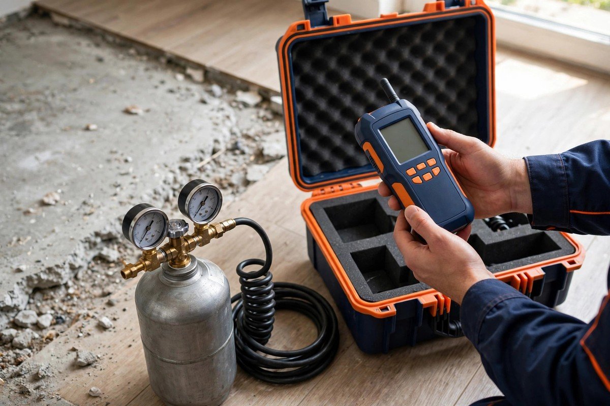 Tracer gas detection kit used to trace a slab leak to its source