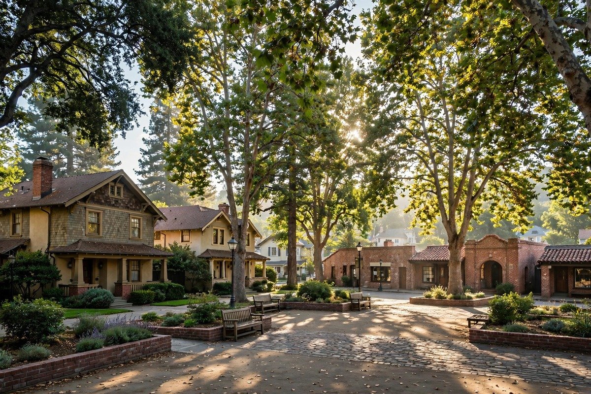 Skyline and neighborhoods of Orange, California