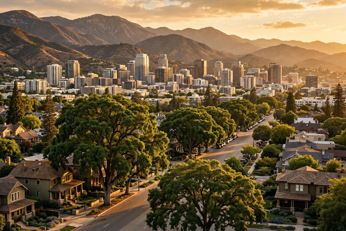 Skyline and neighborhoods of Pasadena, California
