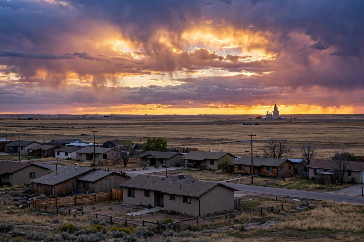 Skyline and neighborhoods of Platteville, Colorado