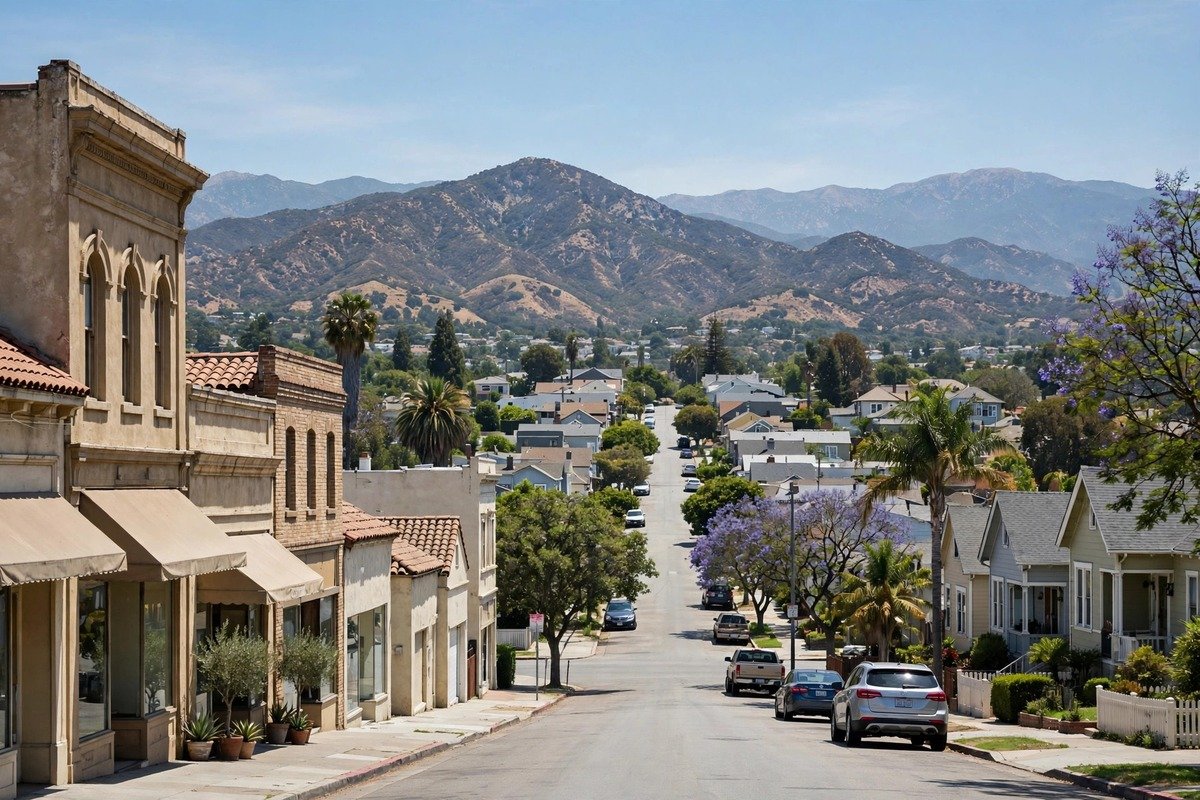 Skyline and neighborhoods of Pomona, California