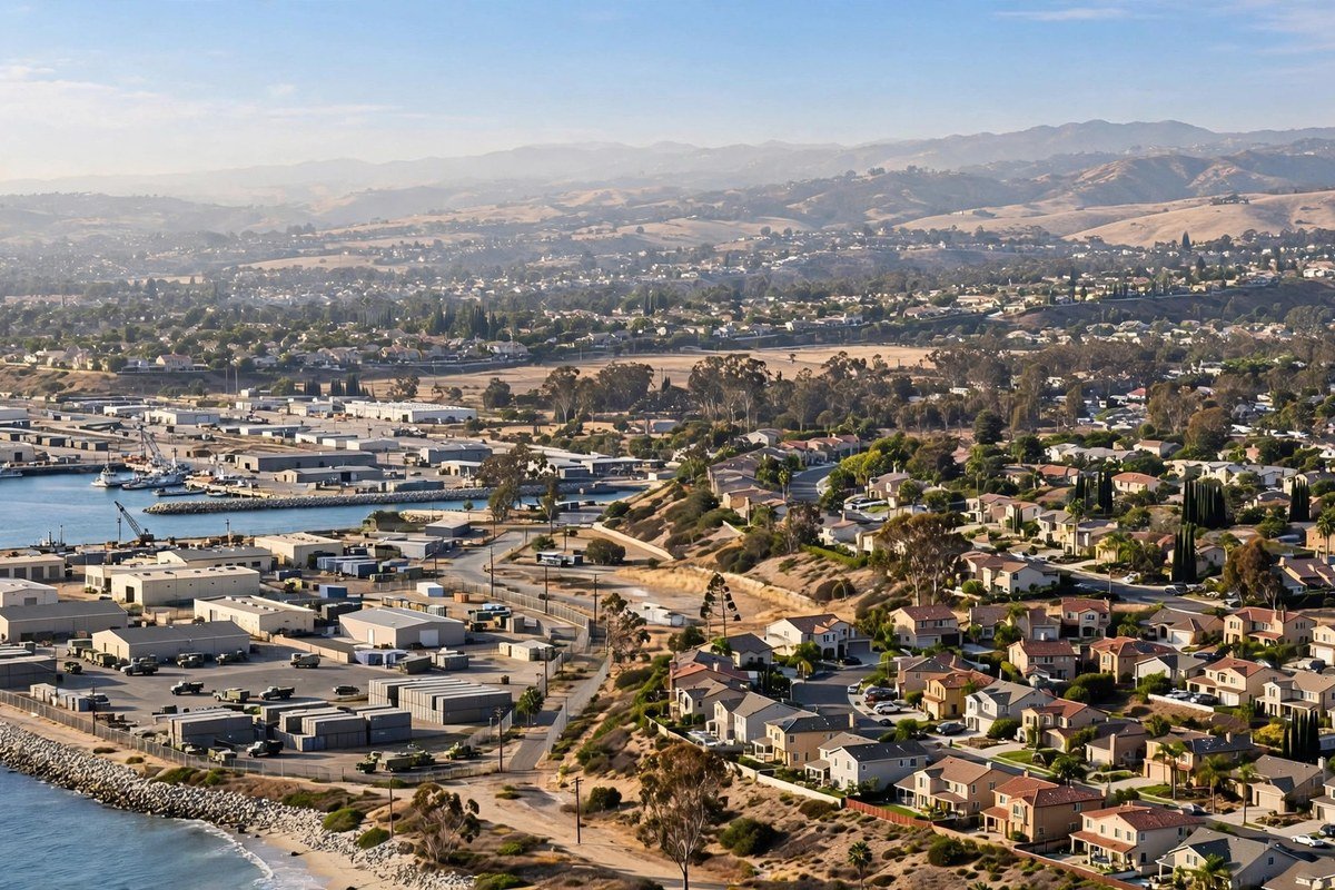 Port Hueneme CBC Base California skyline, slab leak service area