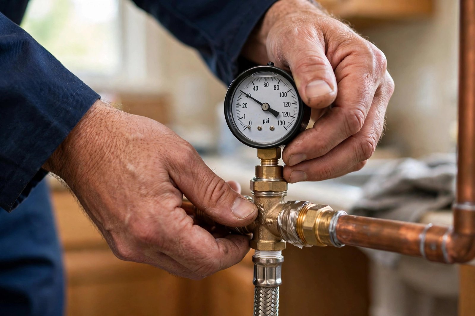 Our technician running a pressure test during slab leak detection