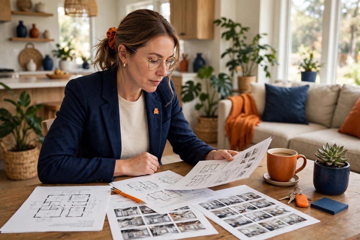 Real estate agent reviewing a home inspection report that flags a possible slab leak