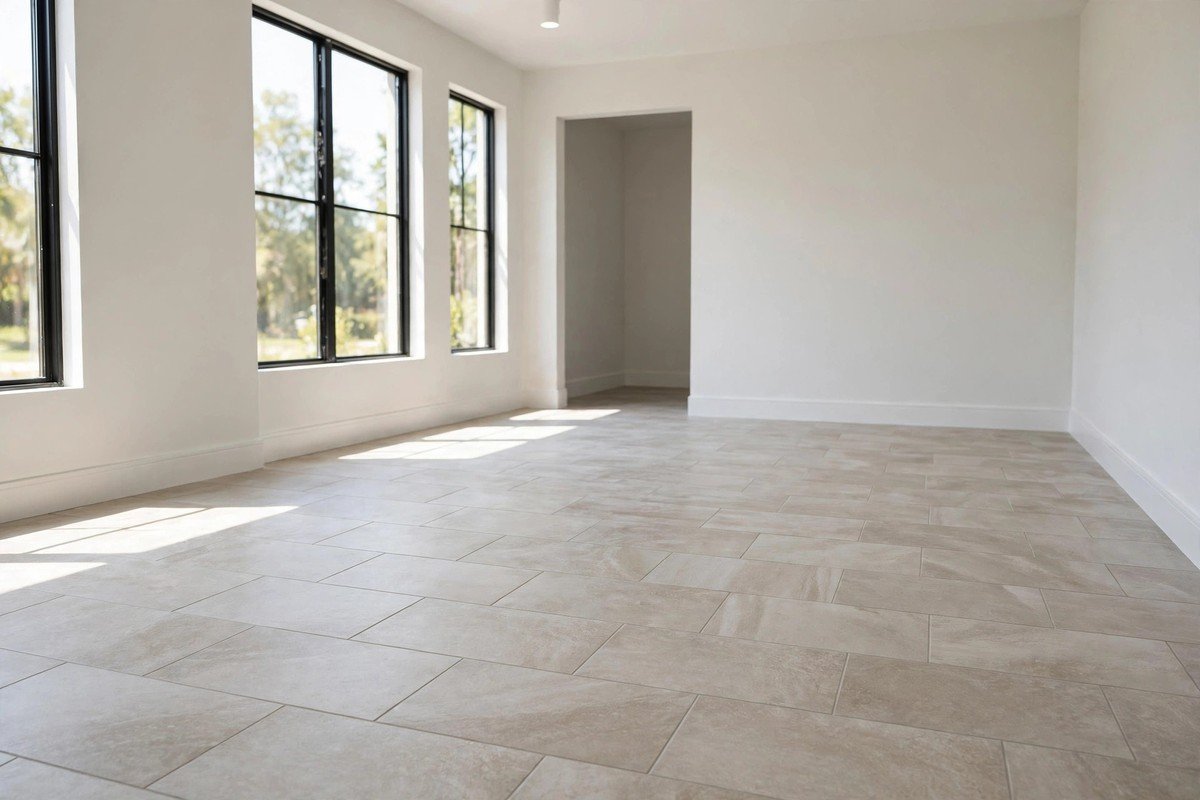 Clean repaired floor in a home purchased after a documented slab leak fix