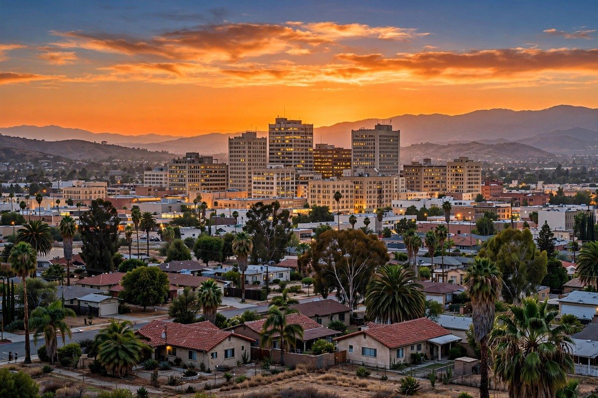 Skyline and neighborhoods of Riverside, California