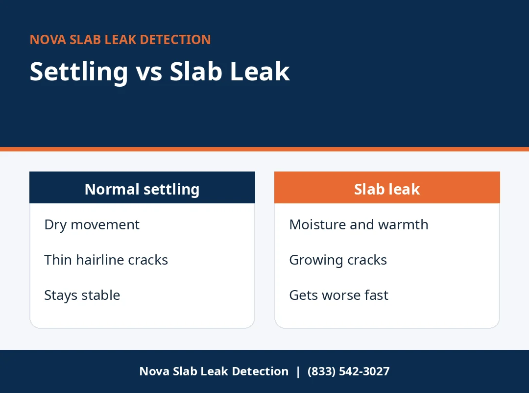 Chart comparing normal foundation settling with slab leak signs