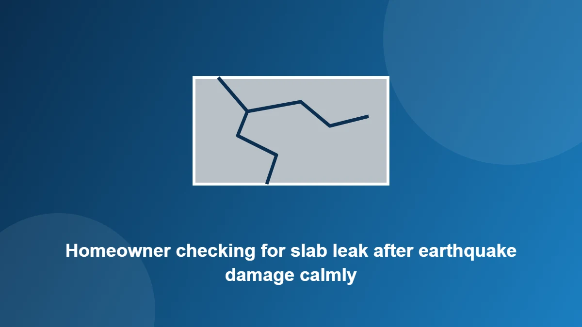 Illustration: Homeowner checking for slab leak after earthquake damage calmly