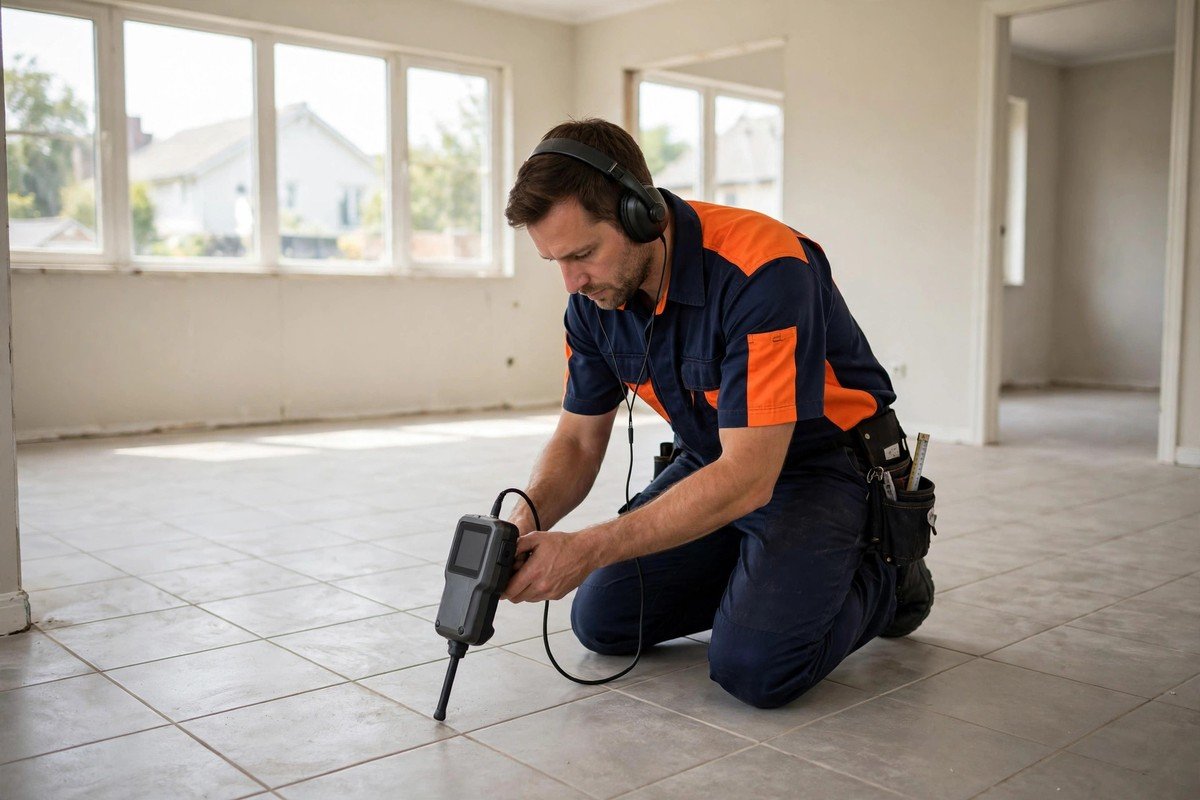 Our technician detecting a slab leak in a home before closing day