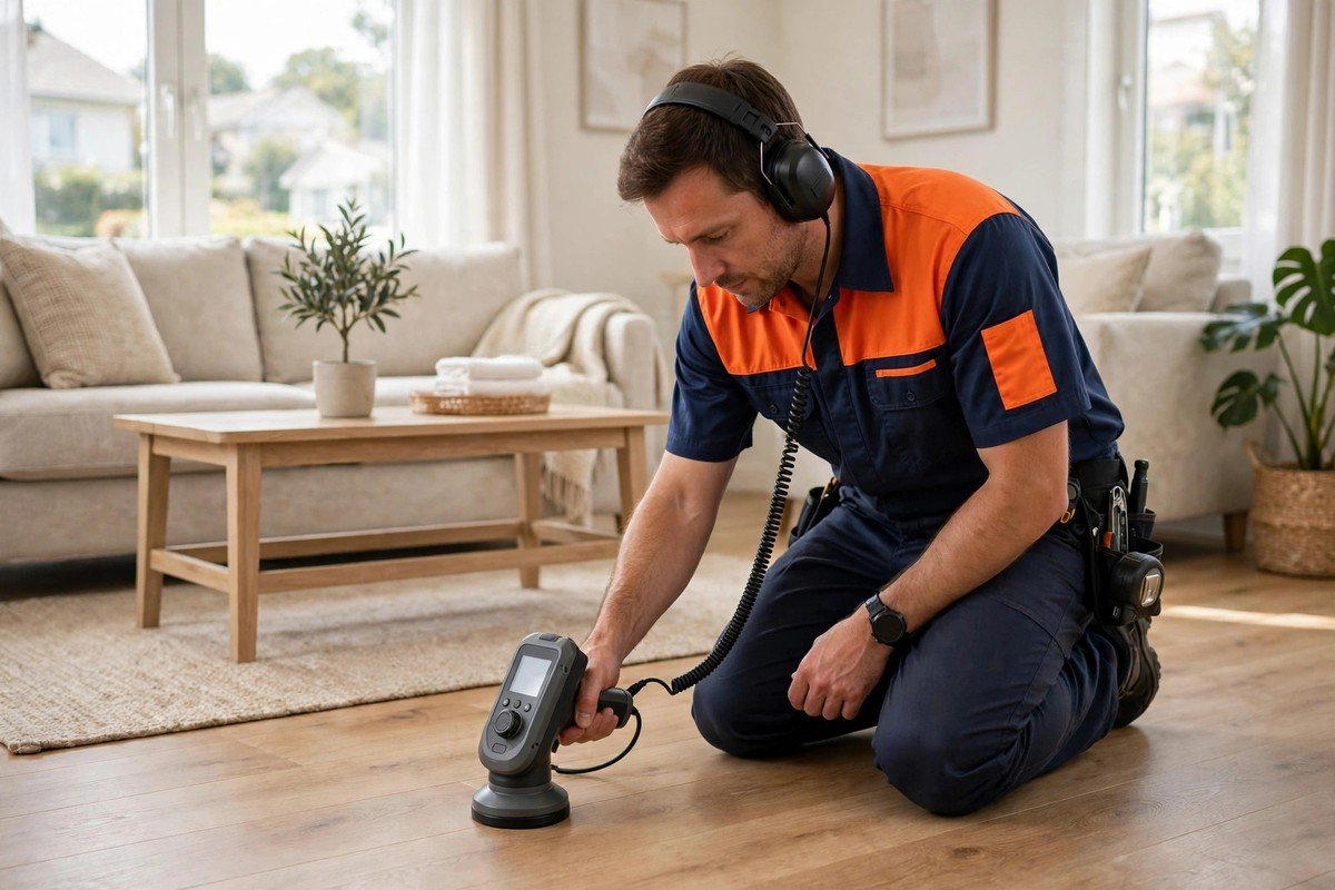 Our technician running leak detection in a vacation rental between guest stays