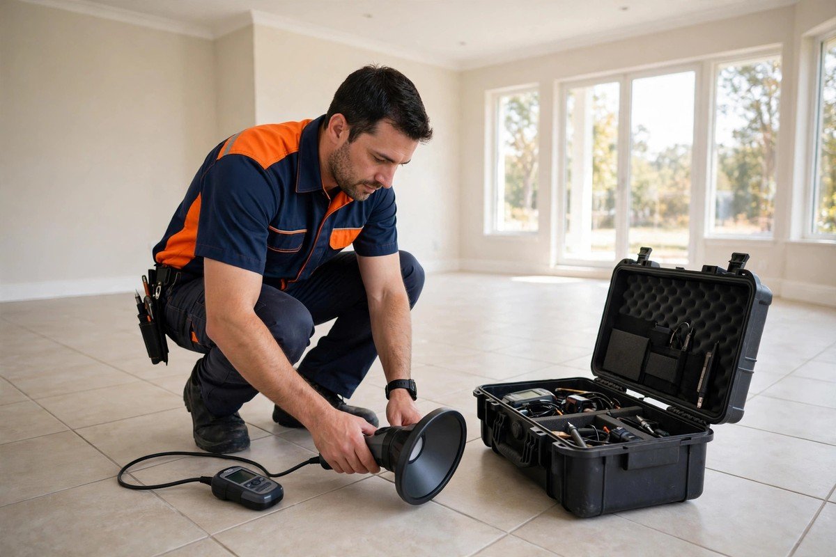 Our technician performing slab leak detection in a home under contract