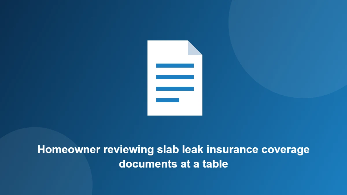 Illustration: Homeowner reviewing slab leak insurance coverage documents at a table