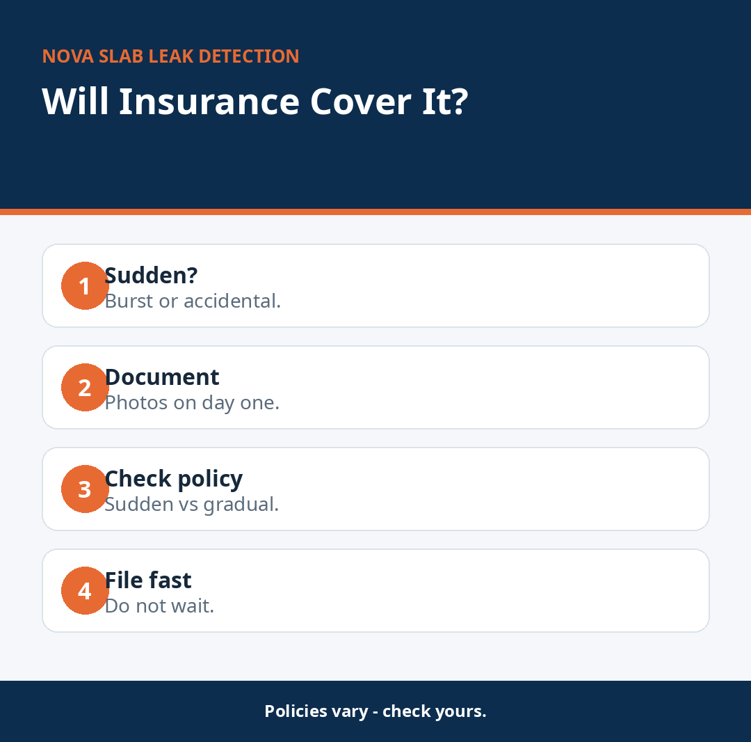 Flowchart showing what homeowners insurance may cover after a slab leak