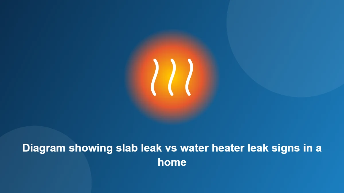 Illustration: Diagram showing slab leak vs water heater leak signs in a home