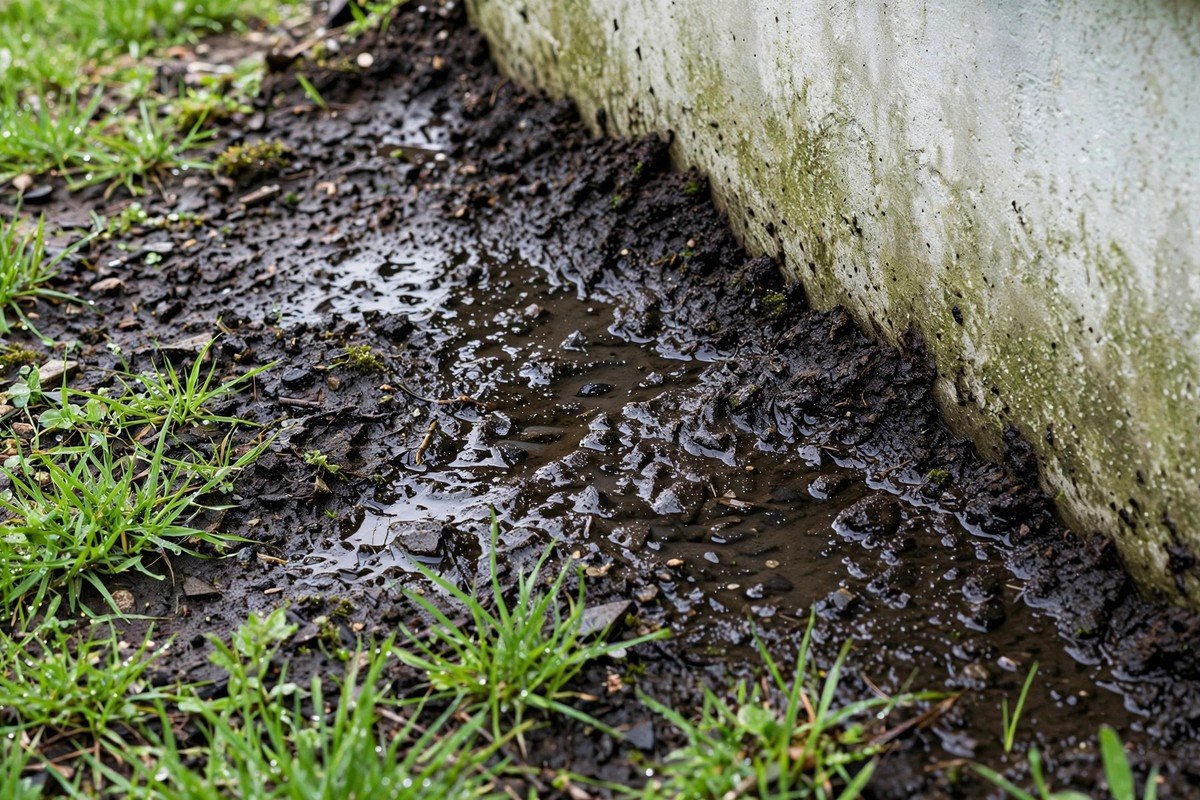 Saturated spring soil pressing against a foundation after the thaw