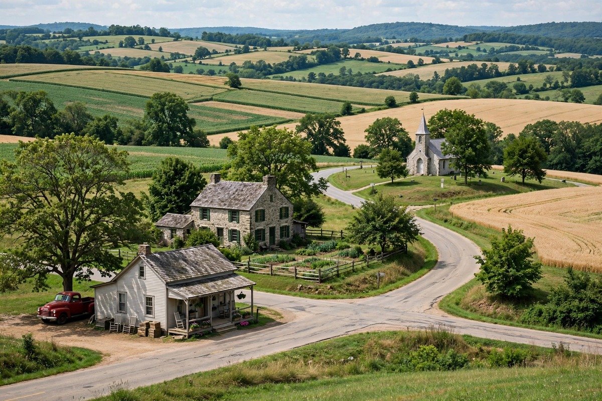 Skyline and neighborhoods of Stevens, Pennsylvania