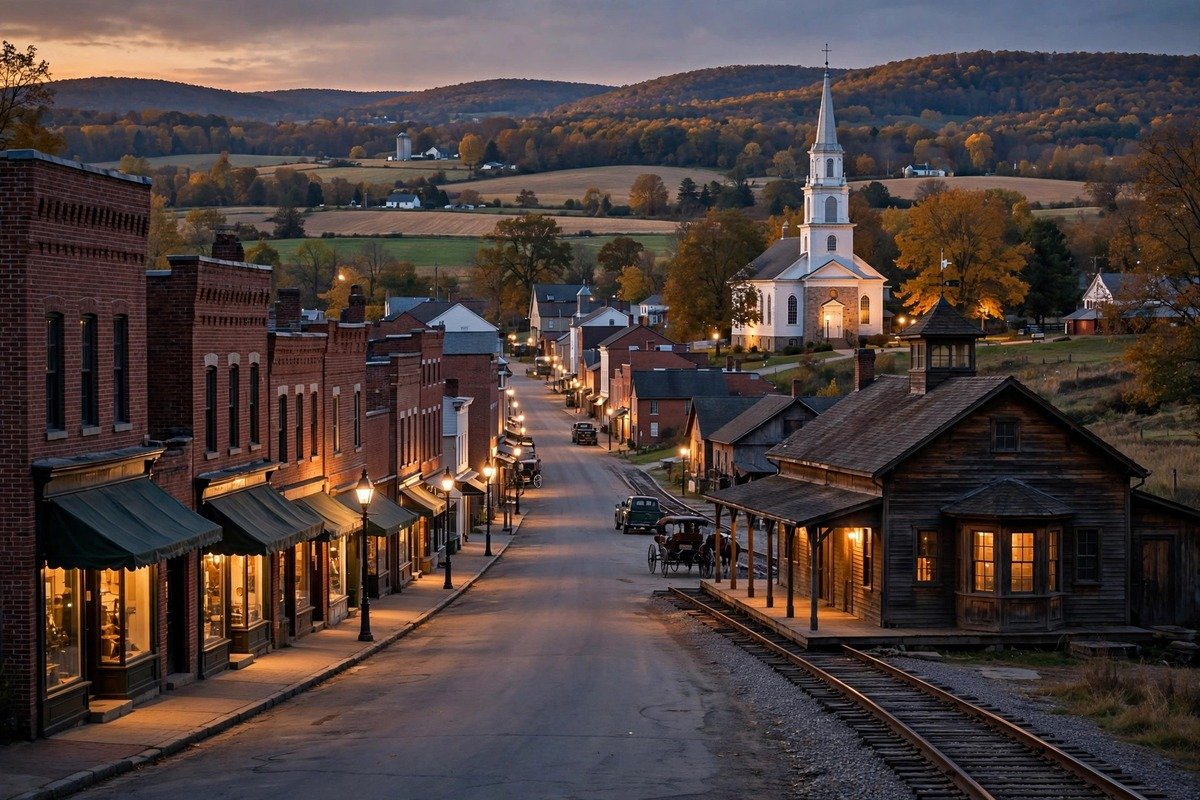 Skyline and neighborhoods of Strasburg, Pennsylvania